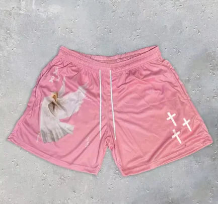 Y2K Christian Angel Cross Print Gym Shorts